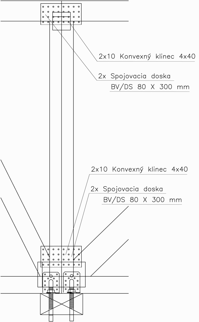 Výkres pre spájanie väzníkov nad podperou