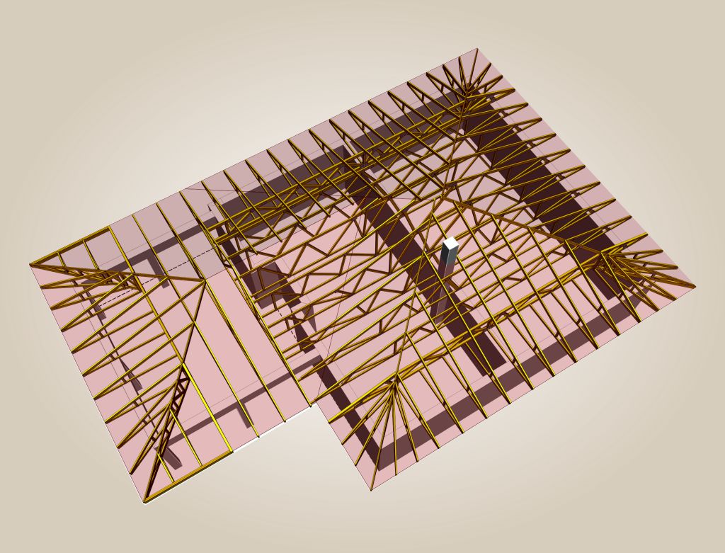 Príprava stavby na väzníkový krov - Vizualizácia väzníkového krovu