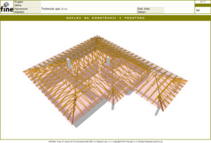 Návrh väzníkového krovu - 3D pohľad